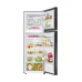 Open stocked interior view of the Samsung RT35CB564422 345L Top Mount Refrigerator filled with organized food items.