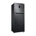 Samsung RT37K5532BS/D3 Refrigerator angled front view with top freezer and premium dark finish