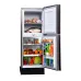 Front open view of the Singer 157L Top Mount Refrigerator fully stocked with groceries, drinks, vegetables, and frozen foods.
