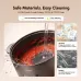 Water rinsing a non-stick Oraimo electric cooking pot to highlight PFOA-free food-grade safety and antibacterial protection.