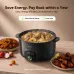 Black 6L Oraimo MultiPot electric cooking pot filled with chicken stew surrounded by cooked meals and ingredients.