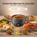 Oraimo MultiPot displaying 3-level heat control settings of 600W, 1000W, and 1600W alongside various cooked dishes.