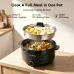 Oraimo dual-layer electric hotpot cooking soup on the bottom while steaming vegetables and plantains on top.