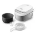Product kit view of the Philips HD3170/62 Mini Rice Cooker showing inner pot, measuring cup, and rice paddle beside unit.