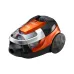 Orange and black Hitachi CV-SE230V canister vacuum cleaner featuring a 2300W motor, large wheels, and a transparent dust compartment