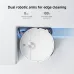 Corner view of Xiaomi Robot Vacuum H50 Pro with dual robotic arms achieving 0mm edge distance and full corner coverage.