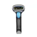 Front view of Winson WNI-S011 Barcode Scanner showing blue trigger, gray accent, and laser warning label in window.