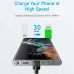 Close-up of a phone being charged with the Anker 322 Type-C Cable, highlighting its fast charging capability that can charge a phone to 65% in 30 minutes.
