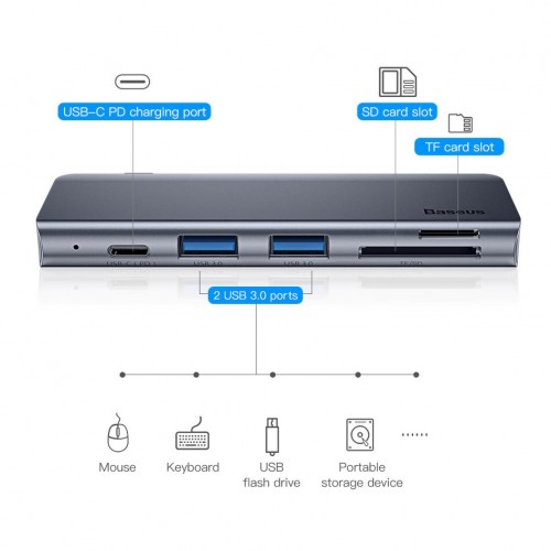 Baseus UCN3266 Harmonica 5 in 1 Type C HUB Adapter Deep Gray