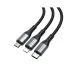 Close-up of the Micro-USB, Lightning, and USB-C metal-shell connectors on the BWOO BO-X274 3-in-1 cable.