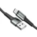 Close-up of the black and silver metal-shell USB-A and USB-C connectors on the BWOO BO-X288C cable.