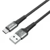 Close-up of the black and silver metal-shell USB-A and USB-C connectors on the BWOO BO-X288C cable.