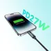 Close-up of a phone charging with the BWOO BO-X305C-L cable and an animated PD27W label.