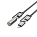 Close-up of the BWOO BO-X307 cable's interchangeable magnetic heads: Lightning and USB-C with a flashlight.