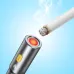 Close-up of the BWOO BO-X307's magnetic flashlight end igniting a cigarette coil, generating heat/light.