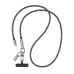 Flat lay of a dark gray braided phone lanyard/charging cable with a magnetic, detachable USB-C and Lightning head.