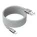 Two Type-C ends of a white braided BWOO BO-X325CC charging cable, featuring blue and yellow indicator lights.