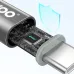 Close-up on two white braided BWOO BO-X325CC USB-C cables with silver housings, featuring yellow and blue indicator lights.