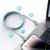 Gray braided BWOO BO-X311Ln cable connecting a laptop and smartphone, with icons for play, music, file, and gallery.