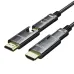 A close-up of a Dtech DT-HF3010 8K HDMI cable, showing the 'Source' and 'HDMI' ends with their sleek black metal casings.