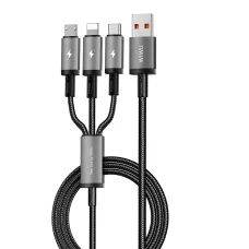WiWU Wi-C059 3 in 1 66W USB to Type-C+Micro+IP Fast Charging Cable