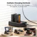 Desk setup view of K&F Concept KF28.0020S1 Dual-Slot Charger Kit charging batteries via multiple power sources.