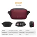 Infographic showing the burgundy K&F Concept KF13.157V7 sling bag with its size, material, and capacity details.