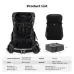 Product list infographic for the K&F Concept KF13.206V1 black camera backpack and its accessories.
