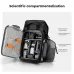Open view of the black K&F Concept KF13.206V1 camera backpack, showing its multiple internal compartments.