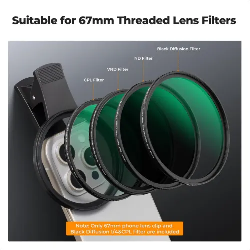 K&F Concept KF01.2900V2 67mm Clip-on CPL&Black Mist 1 4 Phone Camera Lens Filter