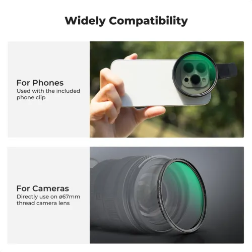 K&F Concept KF01.2900V2 67mm Clip-on CPL&Black Mist 1 4 Phone Camera Lens Filter