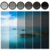 Comparison view of K&F Concept KF01.1111 67mm ND Filter effects across six exposure levels on ocean scene.