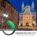 Cityscape view of K&F Concept KF01.2331 67mm 4 to 8-Point Variable Star Filter showing cathedral lights with adjustable star effect.