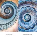 Comparison view of K&F Concept KF01.2487 67mm Kaleidoscope Filter showing staircase photo with & without kaleidoscope effect.