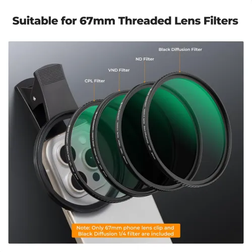 K&F Concept KF01.2898V2 67mm Clip-on Black Mist 1 4 Phone Camera Lens Filter
