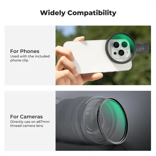 K&F Concept KF01.2898V2 67mm Clip-on Black Mist 1 4 Phone Camera Lens Filter