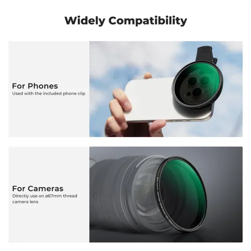 K&F Concept KF01.2901V2 67mm Clip-on ND2-32 Phone Camera Lens Filter