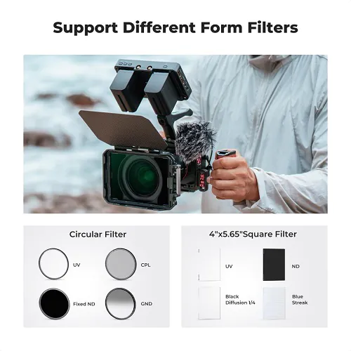 K&F Concept SKU.2181V1 Matte Box Kit With Two 4×5.65″ Square Filters