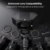 Universal lens compatibility with adjustable rings for fitting different camera lens sizes.