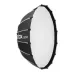 Angled side view of the white and black Godox S85W parabolic softbox with a diffusion panel.