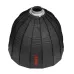 Closed view of a black Jinbei Umbrella Octa Deep softbox with the brand name in red.