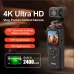 Promotional view of Ausek AT-M105 Gimbal Camera highlighting 4K Ultra HD, Wi-Fi, zoom, and gimbal stabilization.