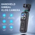 Front view of Ausek AT-M105 Gimbal Camera with 4K screen showing skateboarder and control buttons below.