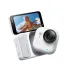 Front view of Insta360 GO Ultra modular system with display showing child lifted against bright blue sky.