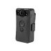 Front-facing shot of the Transcend DrivePro Body 30, highlighting its wide-angle lens, dual buttons, and rugged clip-on grip.