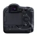 Rear view of the black Canon EOS R3 professional mirrorless camera showing the viewfinder and controls.