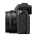 Right side view of the black Nikon Z50 II with a lens attached, showing the ports and grip.
