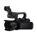 Front angled view of Canon XA65 Professional Camcorder with top handle, XLR inputs, and open LCD screen.