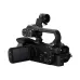 Side view of Canon XA65 Professional Camcorder featuring professional audio handle and lens hood.