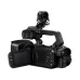 Side view of Canon XA75 Professional Camcorder featuring professional audio handle and lens hood.